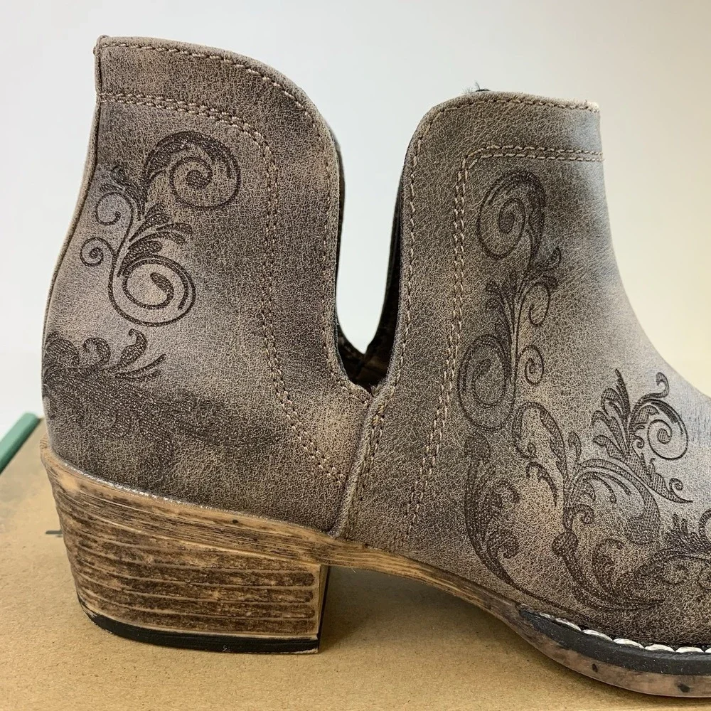 Roper Ava Embossed Snip Toe Cowboy Booties Womens Brown Casual Boots Sz 6‎